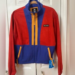 Columbia Red and Blue Fleece Jacket with Orange Accents size Small NWT